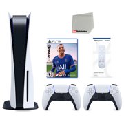 Sony Playstation 5 Disc Version Console with Extra White Controller, Media Remote and FIFA 22 Bundle with Cleaning Cloth