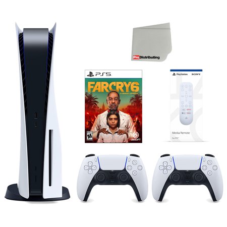 Sony Playstation 5 Disc Version Console with Extra White Controller, Media Remote and Far Cry 6 Bundle with Cleaning Cloth