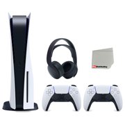 Sony Playstation 5 Disc Version Console with Extra White Controller and Black PULSE 3D Headset Bundle with Cleaning Cloth