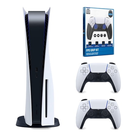 Sony Playstation 5 Disc Version Console with Extra White Controller and Surge FPS Grip Kit With Precision Aiming Rings Bundle