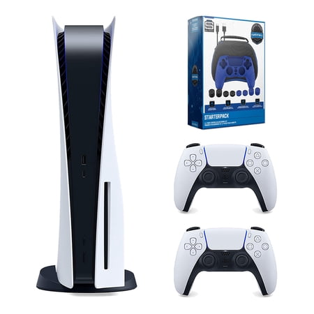Sony Playstation 5 Disc Version Console with Extra White Controller and Surge Pro Gamer Starter Pack 11-Piece Accessory Bundle