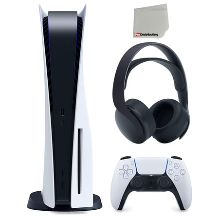 Sony Playstation 5 Disc Version PS5 Console and Black Pulse 3D Headset Bundle with Microfiber Cleaning Cloth