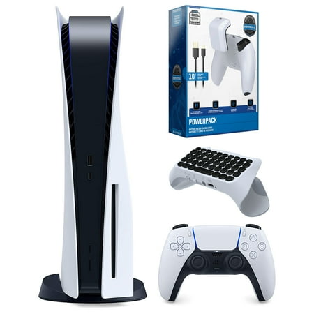 Sony Playstation 5 Disc Version (PS5 Disc) Console, QuickType Controller Keypad, Surge Battery Pack and Charge Cable Bundle