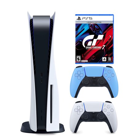 Sony Playstation 5 Disc Version (PS5 Disc) with Extra Blue Controller and Gran Turismo 7 Launch Edition Bundle