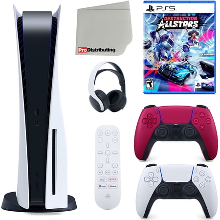 Sony PlayStation 5 Disc with Destruction Allstars Bundle, Headset, Media Remote, Cosmic Red & White
