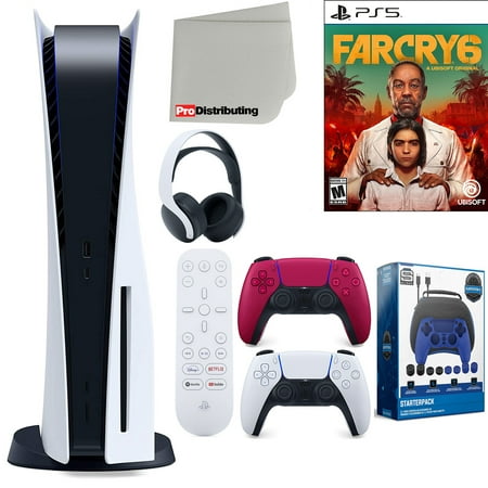 Sony Playstation 5 Disc Version (Sony PS5 Disc) with Cosmic Red Extra Controller, Headset, Media Remote, Far Cry 6, Accessory Starter Kit and Microfiber Cleaning Cloth Bundle