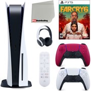 Sony Playstation 5 Disc Version (Sony PS5 Disc) with Cosmic Red Extra Controller, Headset, Media Remote, Far Cry 6 and Microfiber Cleaning Cloth Bundle