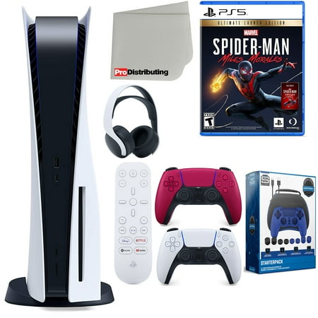 Sony Playstation 5 Disc Version (Sony PS5 Disc) with Cosmic Red Extra Controller, Headset, Media Remote, Spider-Man: Miles Morales Ultimate Launch Edition, Accessory Starter Kit and Cleaning Cloth