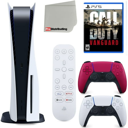 Sony Playstation 5 Disc Version (Sony PS5 Disc) with Cosmic Red Extra Controller, Media Remote, Call of Duty: Vanguard, Accessory Starter Kit and Microfiber Cleaning Cloth Bundle