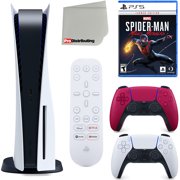 Sony Playstation 5 Disc Version (Sony PS5 Disc) with Cosmic Red Extra Controller, Media Remote, Spider-Man: Miles Morales Launch Edition, Accessory Starter Kit and Microfiber Cleaning Cloth Bundle