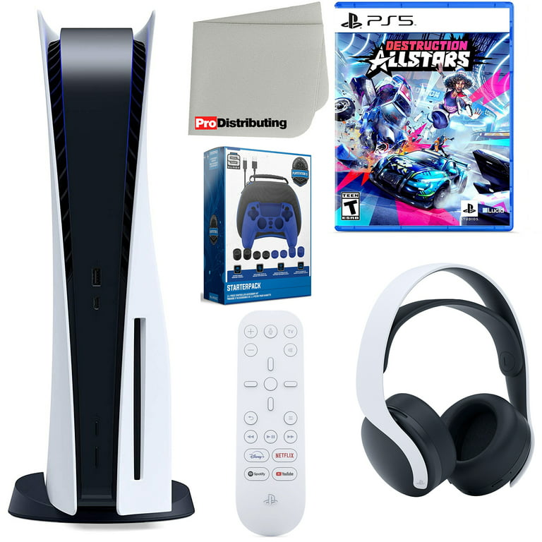 Kit and Cleaning Starter Disc) Microfiber with Version Remote, 5 Accessory Sony Cloth Disc Allstars, Media Playstation (Sony Headset, Destruction Bundle PS5