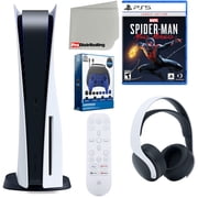Sony Playstation 5 Disc Version (Sony PS5 Disc) with Headset, Media Remote, Marvel’s Spider-Man: Miles Morales Launch Edition, Accessory Starter Kit and Microfiber Cleaning Cloth Bundle