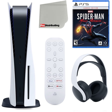Sony Playstation 5 Disc Version (Sony PS5 Disc) with Headset, Media Remote, Marvel’s Spider-Man: Miles Morales Launch Edition and Microfiber Cleaning Cloth Bundle