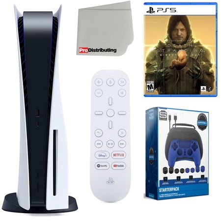 Sony Playstation 5 Disc Version (Sony PS5 Disc) with Media Remote, Death Stranding Director's Cut, Accessory Starter Kit and Microfiber Cleaning Cloth Bundle