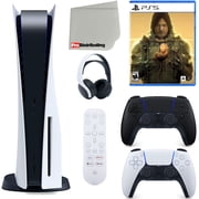 Sony Playstation 5 Disc Version (Sony PS5 Disc) with Midnight Black Extra Controller, Headset, Media Remote, Death Stranding Director's Cut and Microfiber Cleaning Cloth Bundle