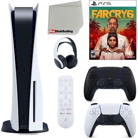 Sony Playstation 5 Disc Version (Sony PS5 Disc) with Midnight Black Extra Controller, Headset, Media Remote, Far Cry 6 and Microfiber Cleaning Cloth Bundle