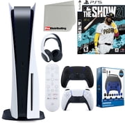 Sony Playstation 5 Disc Version (Sony PS5 Disc) with Midnight Black Extra Controller, Headset, Media Remote, MLB The Show 21, Accessory Starter Kit and Microfiber Cleaning Cloth Bundle