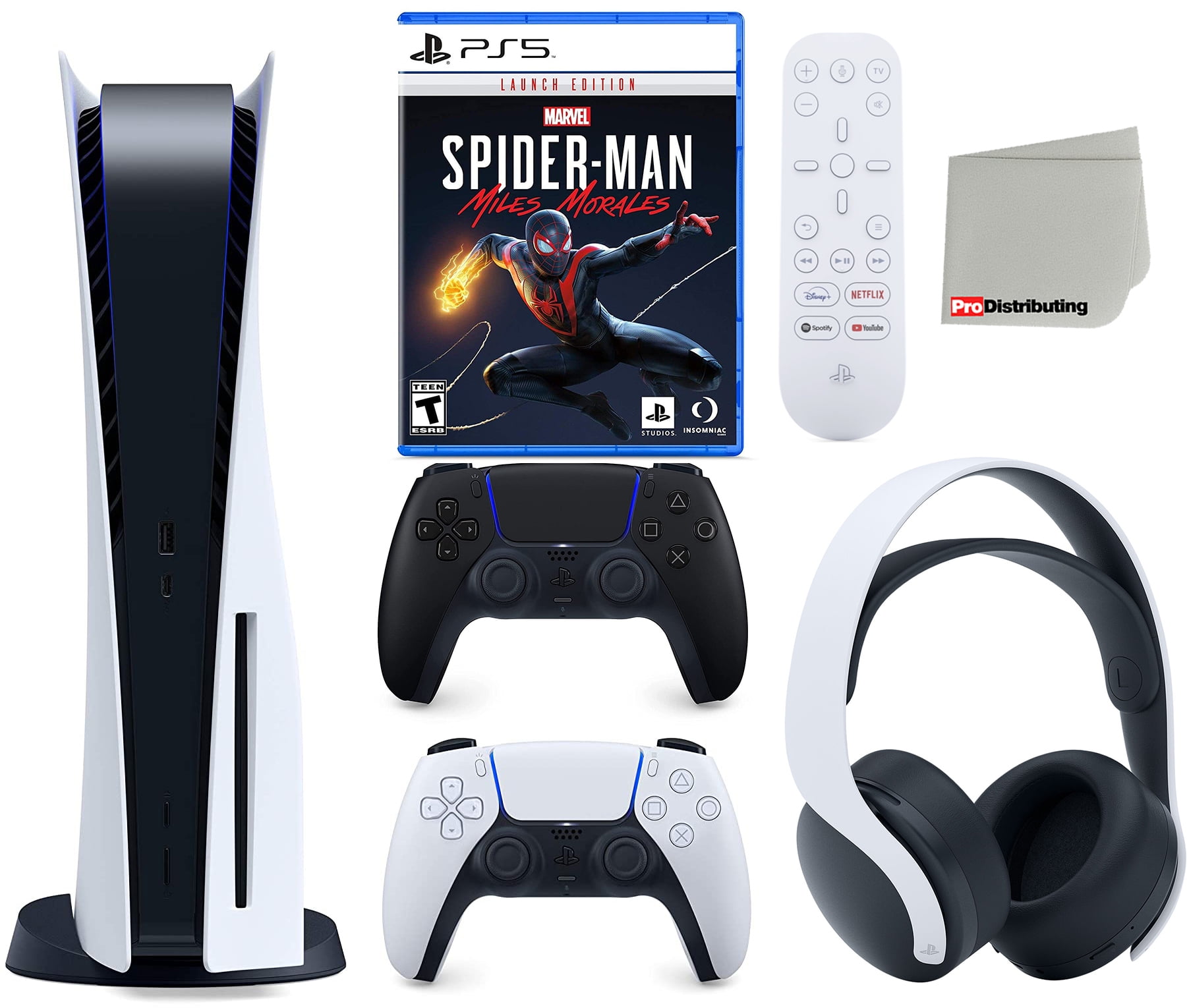 Sony Playstation 5 Disc Version (Sony PS5 Disc) with Midnight Black Extra  Controller, Headset, Media Remote, Marvel's Spider-Man: Miles Morales  Launch Edition and Microfiber Cleaning Cloth Bundle 