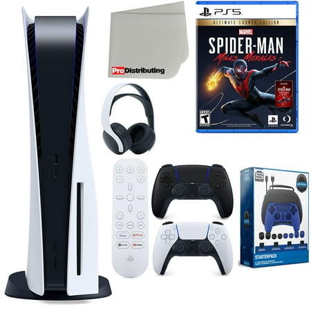 Sony Playstation 5 Disc Version (Sony PS5 Disc) with Midnight Black Extra Controller, Headset, Media Remote, Spider-Man: Miles Morales Ultimate Launch Edition, Accessory Starter Kit and Cleaning Cloth