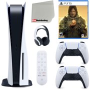 Sony Playstation 5 Disc Version (Sony PS5 Disc) with White Extra Controller, Headset, Media Remote, Death Stranding Director's Cut and Microfiber Cleaning Cloth Bundle