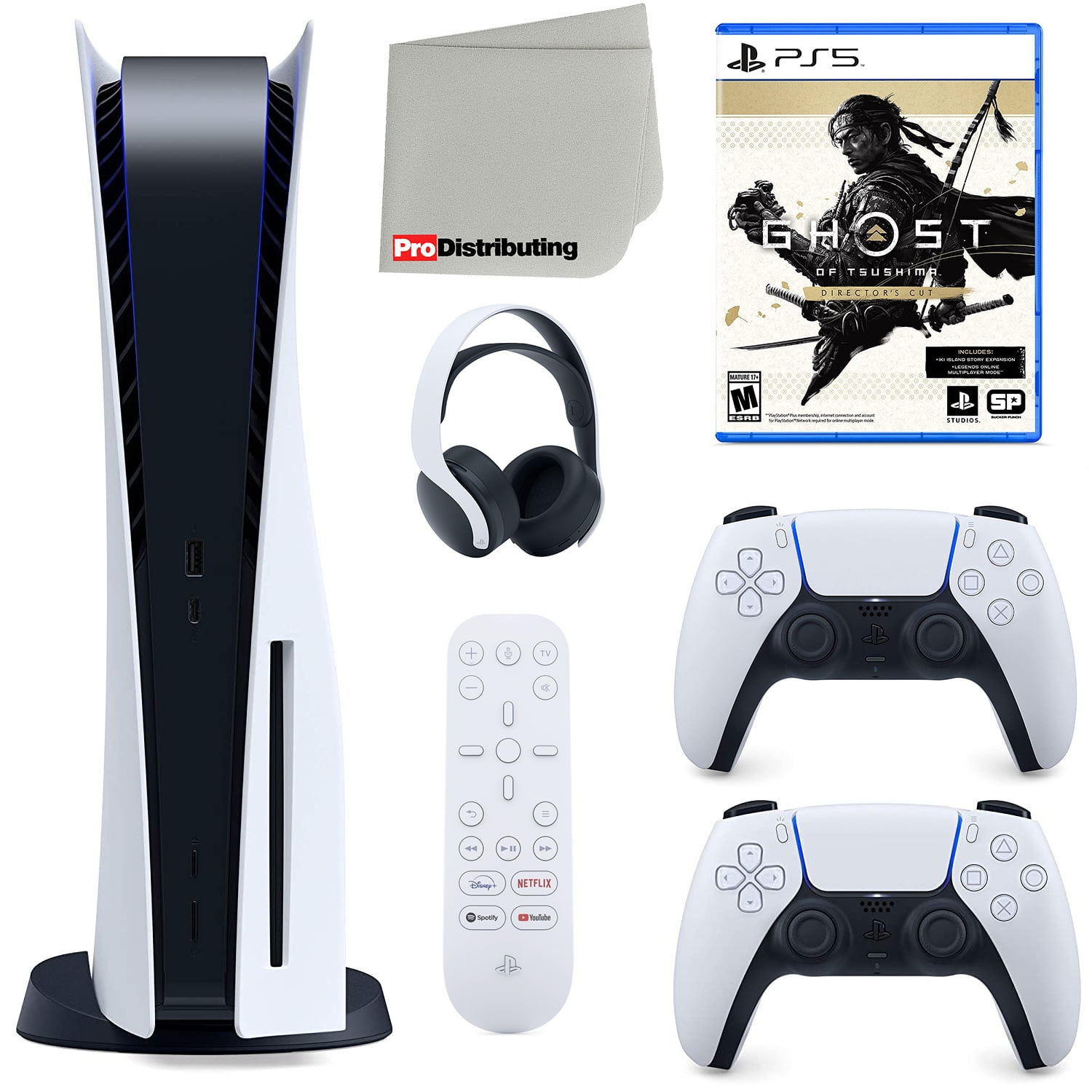 Sony Playstation 5 Disc Version (Sony PS5 Disc) with White Extra  Controller, Headset, Media Remote, Ghost of Tsushima - Director's Cut and  Microfiber