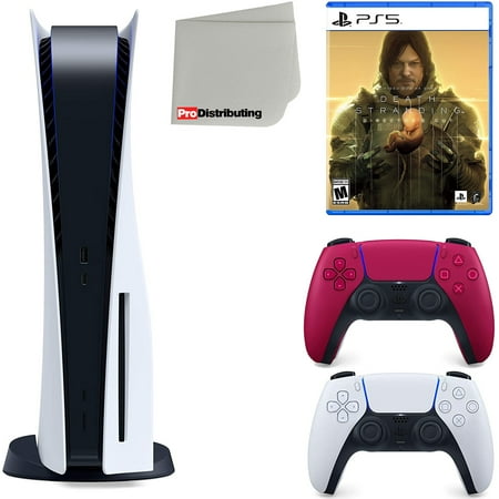 Sony Playstation 5 Disc Version (Sony PS5 Disc) with Cosmic Red Extra Controller, Death Stranding Director's Cut and Microfiber Cleaning Cloth Bundle