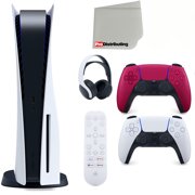 Sony Playstation 5 Disc Version (Sony PS5 Disc) with Cosmic Red Extra Controller, Headset, Media Remote and Microfiber Cleaning Cloth Bundle