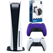 Sony Playstation 5 Disc Version (Sony PS5 Disc) with Extra Controller and Dual Charging Station - Galactic Purple Bundle