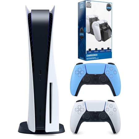 Sony Playstation 5 Disc Version (Sony PS5 Disc) with Extra Controller and Dual Charging Station - Starlight Blue Bundle