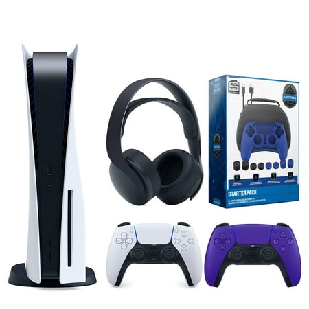 Sony Playstation 5 Disc Version (Sony PS5 Disc) with Extra Galactic Purple Controller, Black PULSE 3D Headset and Gamer Starter Pack Bundle