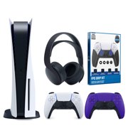 Sony Playstation 5 Disc Version (Sony PS5 Disc) with Extra Galactic Purple Controller, Black Pulse 3D Headset and Control Grip Pack Bundle