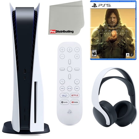 Sony Playstation 5 Disc Version (Sony PS5 Disc) with Headset, Media Remote, Death Stranding Director's Cut and Microfiber Cleaning Cloth Bundle