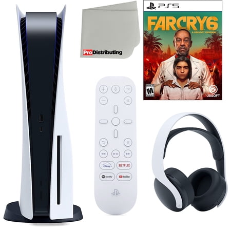 Sony Playstation 5 Disc Version (Sony PS5 Disc) with Headset, Media Remote, Far Cry 6 and Microfiber Cleaning Cloth Bundle