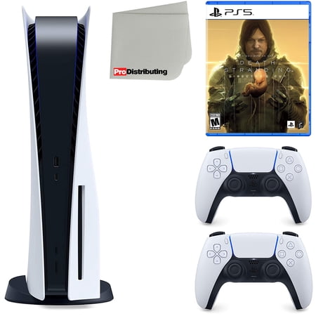 Sony Playstation 5 Disc Version (Sony PS5 Disc) with White Extra Controller, Death Stranding Director's Cut and Microfiber Cleaning Cloth Bundle