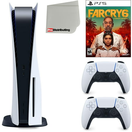 Sony Playstation 5 Disc Version (Sony PS5 Disc) with White Extra Controller, Far Cry 6 and Microfiber Cleaning Cloth Bundle
