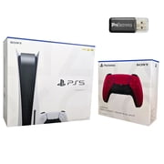 Sony Playstation 5 Disc Version with Cosmic Red Extra DualSense Wireless Controller and Micro SD Card USB Adapter Bundle