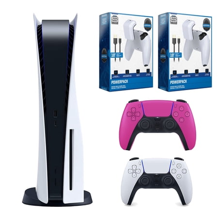 Sony Playstation 5 Disc with Extra Controller and Dual Battery Pack & Charge Cable Bundle - Nova Pink