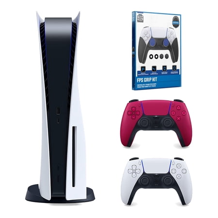 Sony Playstation 5 Disc with Extra Controller and FPS Grip Kit Bundle - Cosmic Red