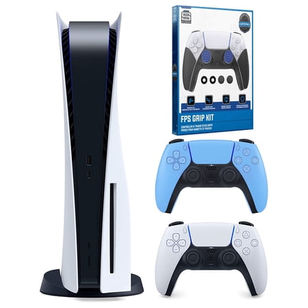 Sony Playstation 5 Disc with Extra Controller and FPS Grip Kit Bundle - Starlight Blue