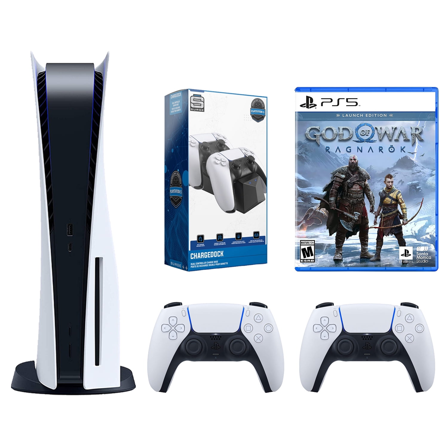 CONSOLE SONY PS5 EDITION DIGITALE + JEUX GOD OF WAR + STATION DE CHARGE  POUR 2 MANETTES