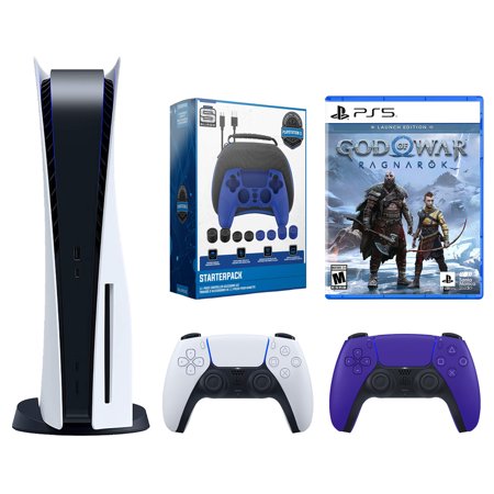 Sony Playstation 5 Disc with God of War Ragnarök Launch Edition, Extra Controller and Gamer Starter Pack Bundle - Galactic Purple