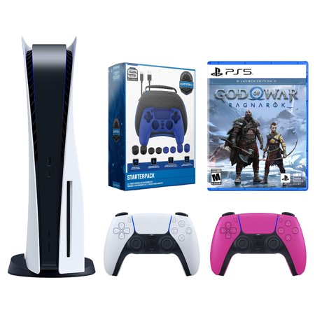 Sony Playstation 5 Disc with God of War Ragnarök Launch Edition, Extra Controller and Gamer Starter Pack Bundle - Nova Pink