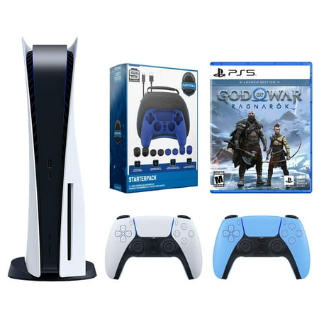 Sony Playstation 5 Disc with God of War Ragnarök Launch Edition, Extra Controller and Gamer Starter Pack Bundle - Starlight Blue
