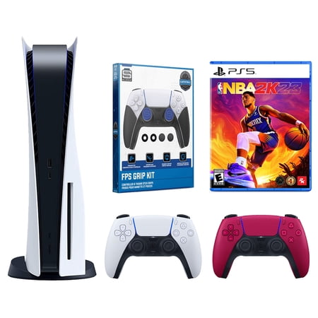 Sony Playstation 5 Disc with NBA 2K23, Extra Controller and FPS Grip Kit Bundle - Cosmic Red