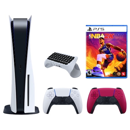 Sony Playstation 5 Disc with NBA 2K23, Extra Controller and QuickType 2.0 Controller Keypad Bundle - Cosmic Red
