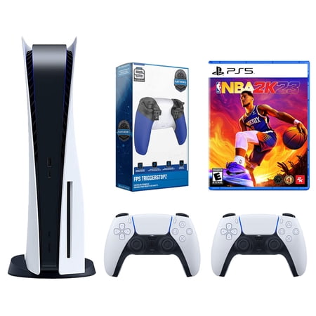 Sony Playstation 5 Disc with NBA 2K23, Extra Controller and Trigger Kit Bundle - Glacier White