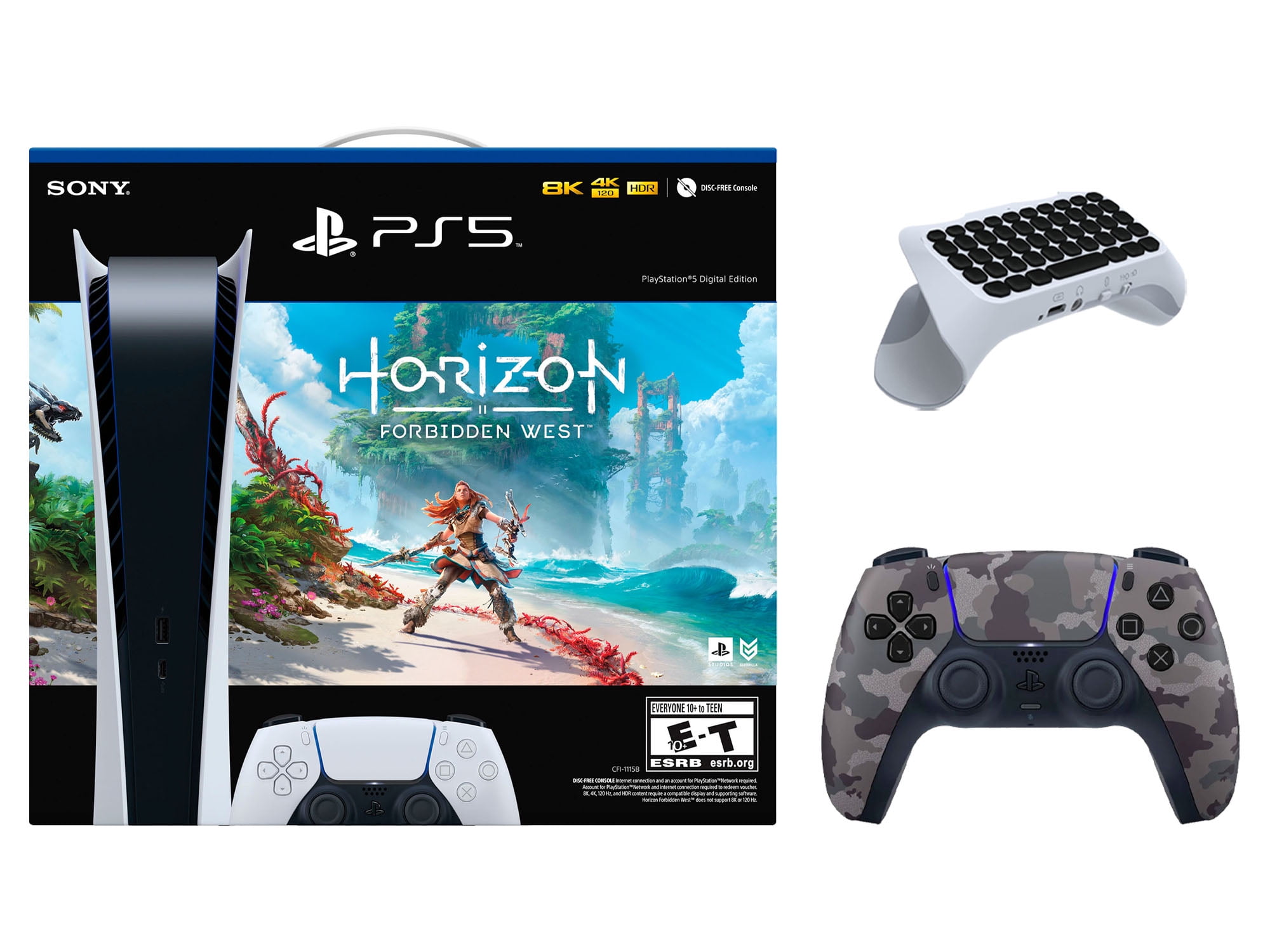 Sony Playstation 5 Horizon Forbidden West Digital Edition with Extra Gray  Camo Controller and FPS Grip Kit Bundle 