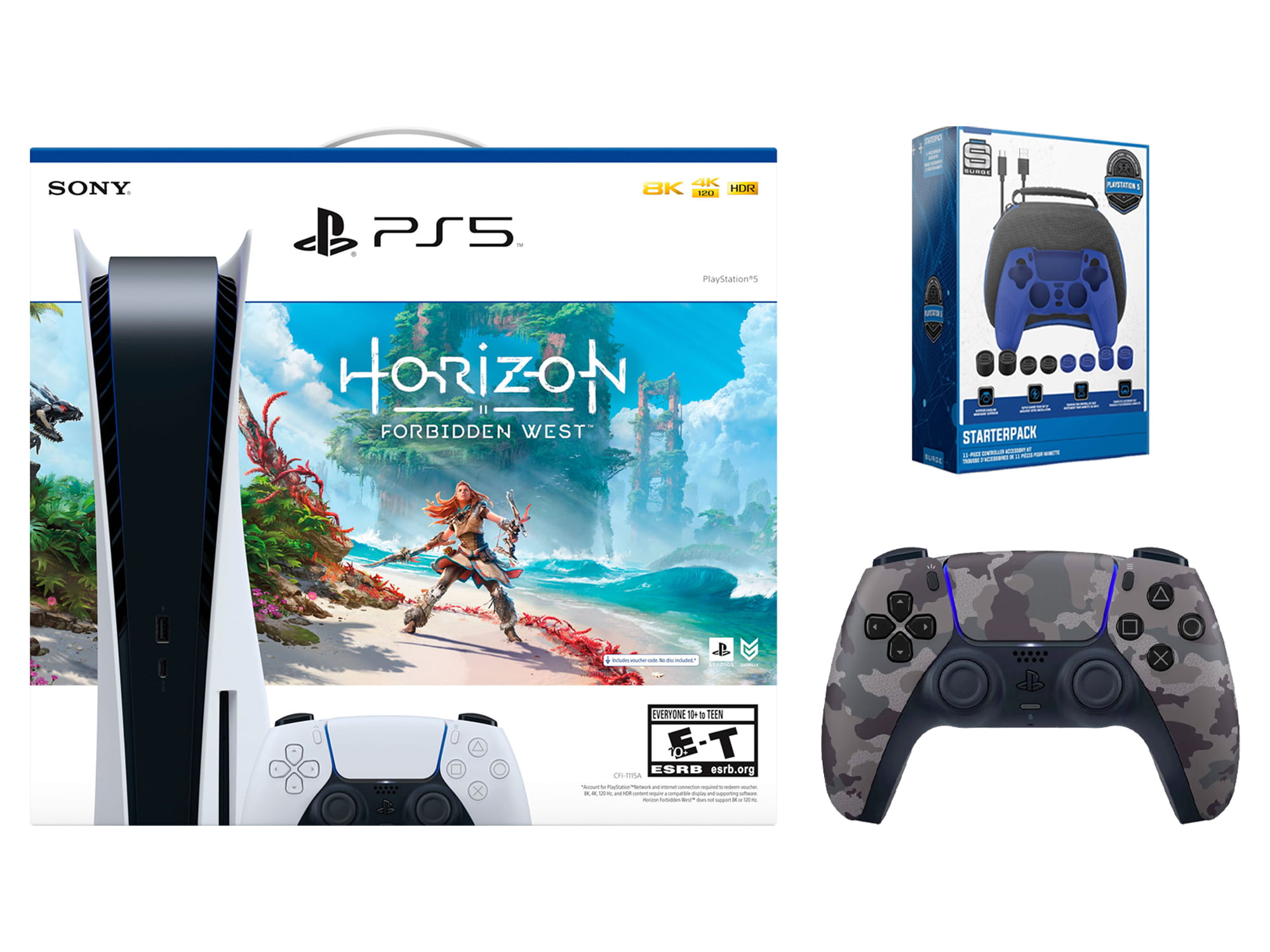 with West Sony Play Controller Camo Gray and Bundle Forbidden 5 Disc and Playstation Extra Charge Edition Horizon Kit