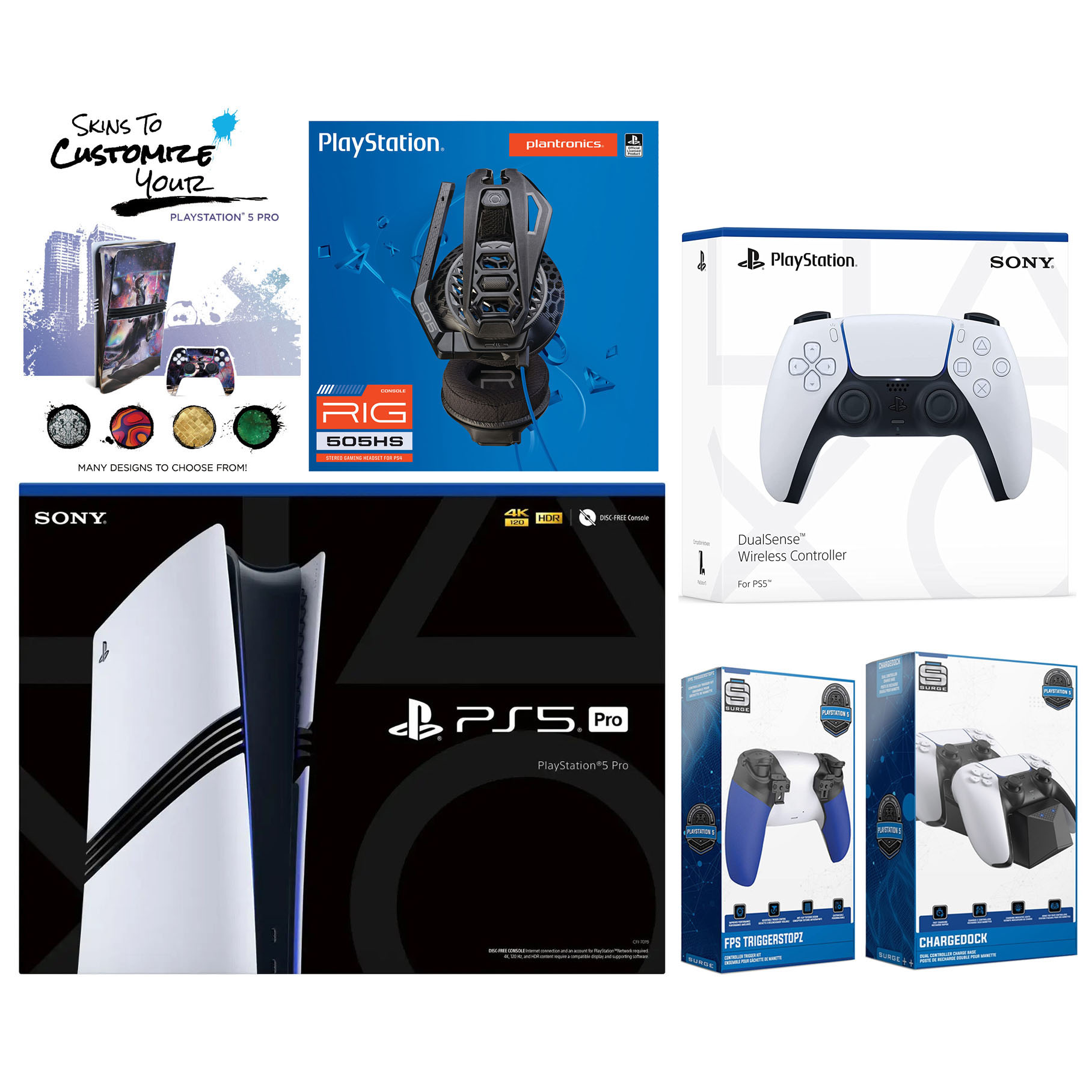 Sony Playstation 5 Pro Bundle with Extra White Controller, Plantronics ...