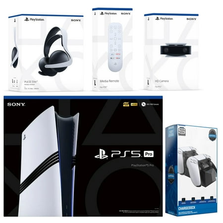 Sony Playstation 5 Pro with Pulse Elite Headset, PS5 Camera, Media Remote, and Charge Dock
